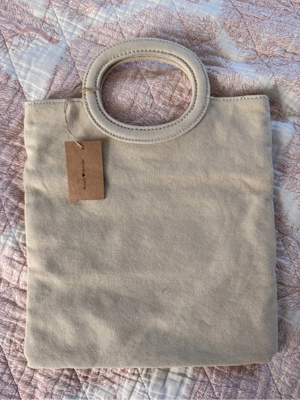 Brandy Melville Beige Canvas Oval Handle Tote